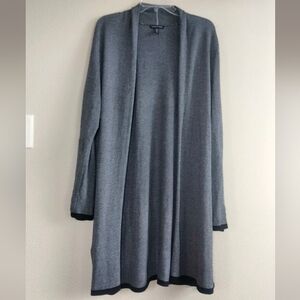 Eileen Fisher Size Large Black And White Knit Open Cardigan Duster Sweater